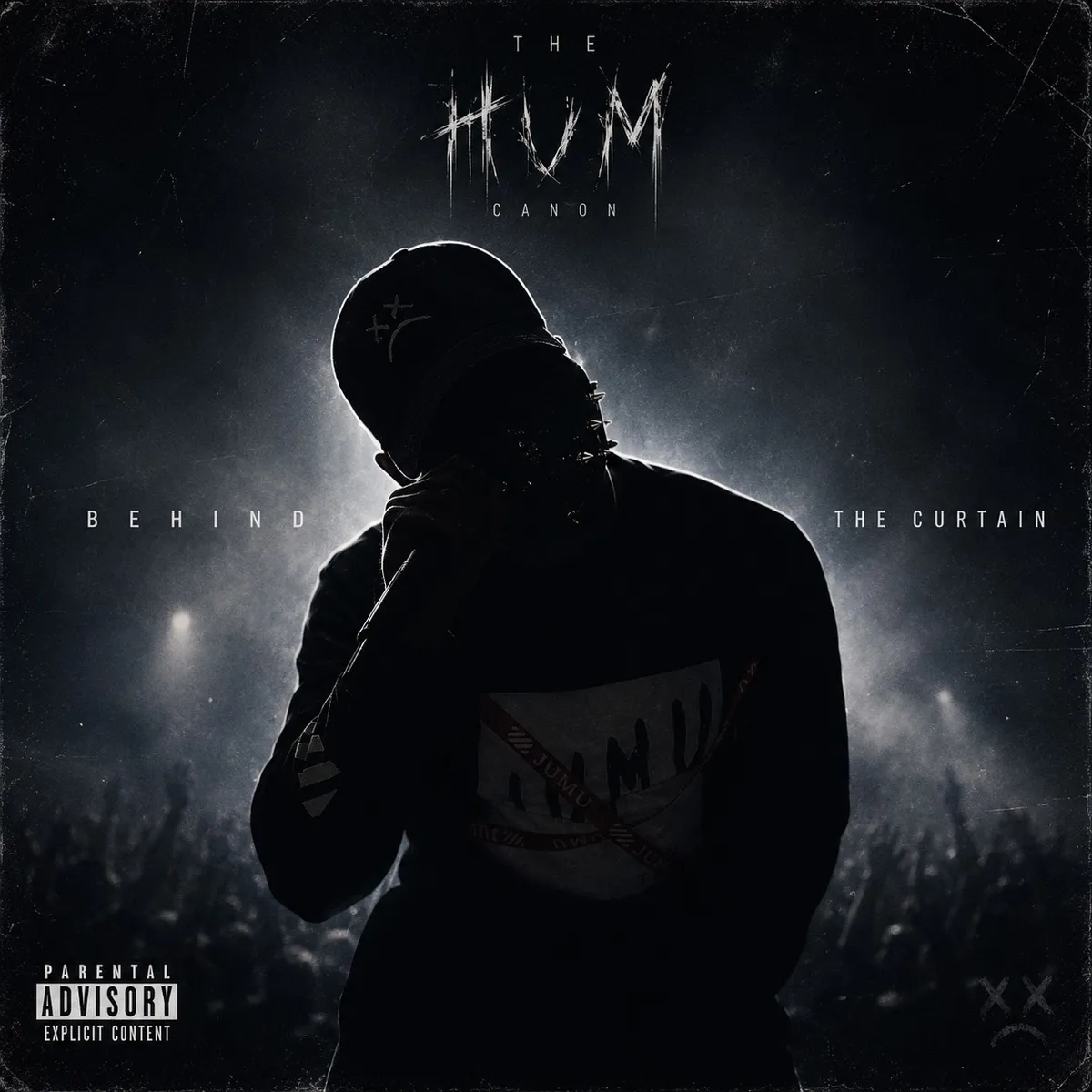 THE HUM artwork: Behind the Curtain, with a silhouetted performer